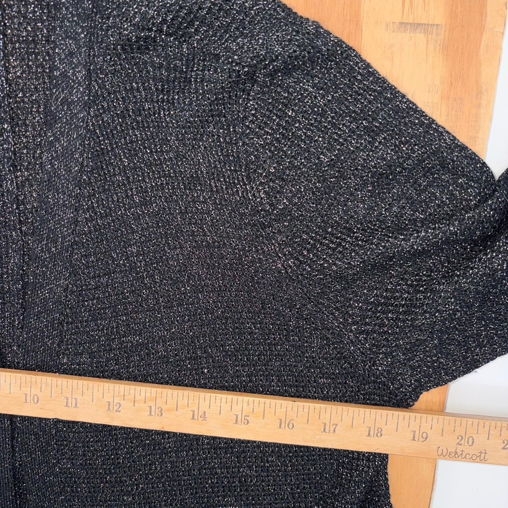 Eileen Fisher Black Metallic Long Open‎ Cardigan Sweater Merino Wool Medium - Picture 3 of 7